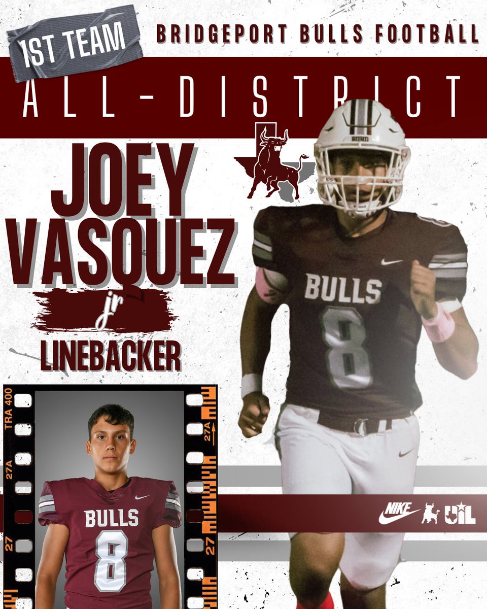 FB_Bulls's tweet photo. Congratulations to our All-District Football Bulls! These players were recognized by the opposing coaches for doing a great job in district play.
1st Team
Travis Horne - Center
Cole Pritchard - Running Back
Joey Vasquez - Inside Linebacker
#btb #buhd https://t.co/EJqR63rGce