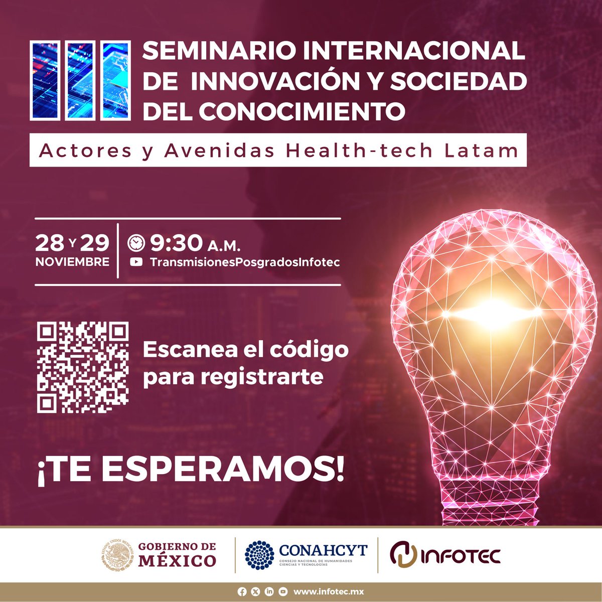 InfotecMexico's tweet photo. ¡No te pierdas nuestro seminario los días 28 y 29 de noviembre a las 9:30 am! 

Únete a través de nuestro canal de YouTube: https://t.co/Eq2oTCbN2D

Regístrate como asistente en https://t.co/nr0PMhK00H. 

¡Te esperamos para aprender juntos! #SeminarioInfotec

#SomosInfotec https://t.co/ZUt1nbK32T