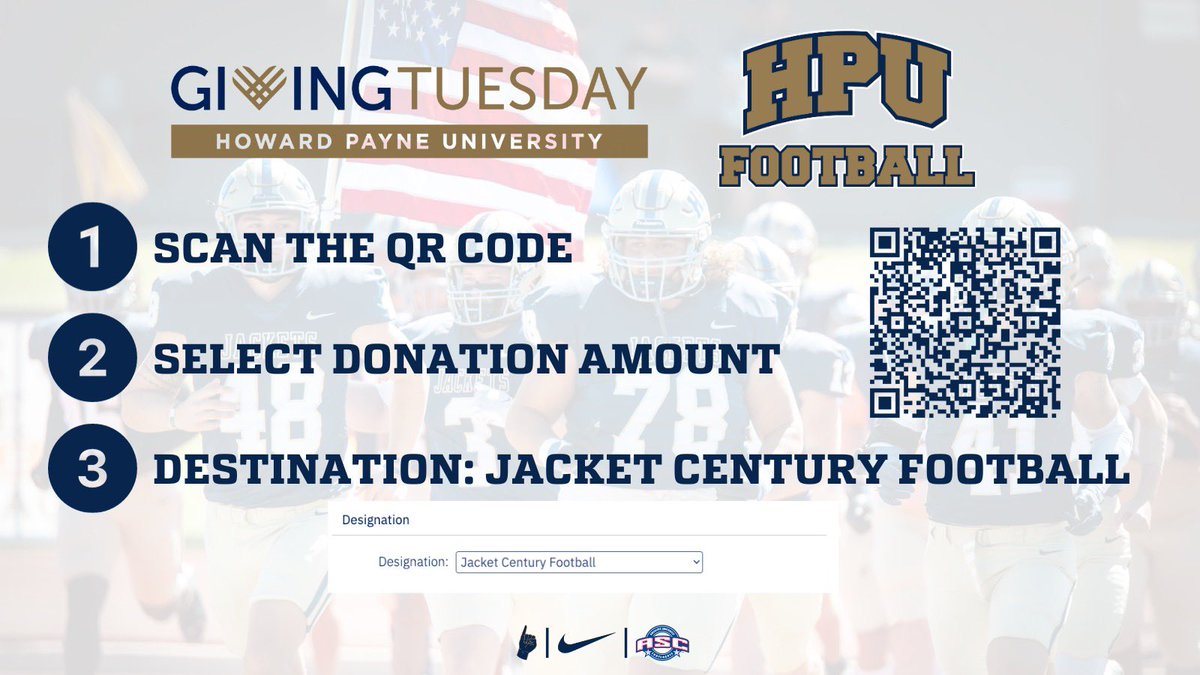 It’s giving Tuesday! Please consider making a donation to the HPU football program on this day of Giving Tuesday! 

#YoJackets #StingEm

hputx.edu/giving/giving-…