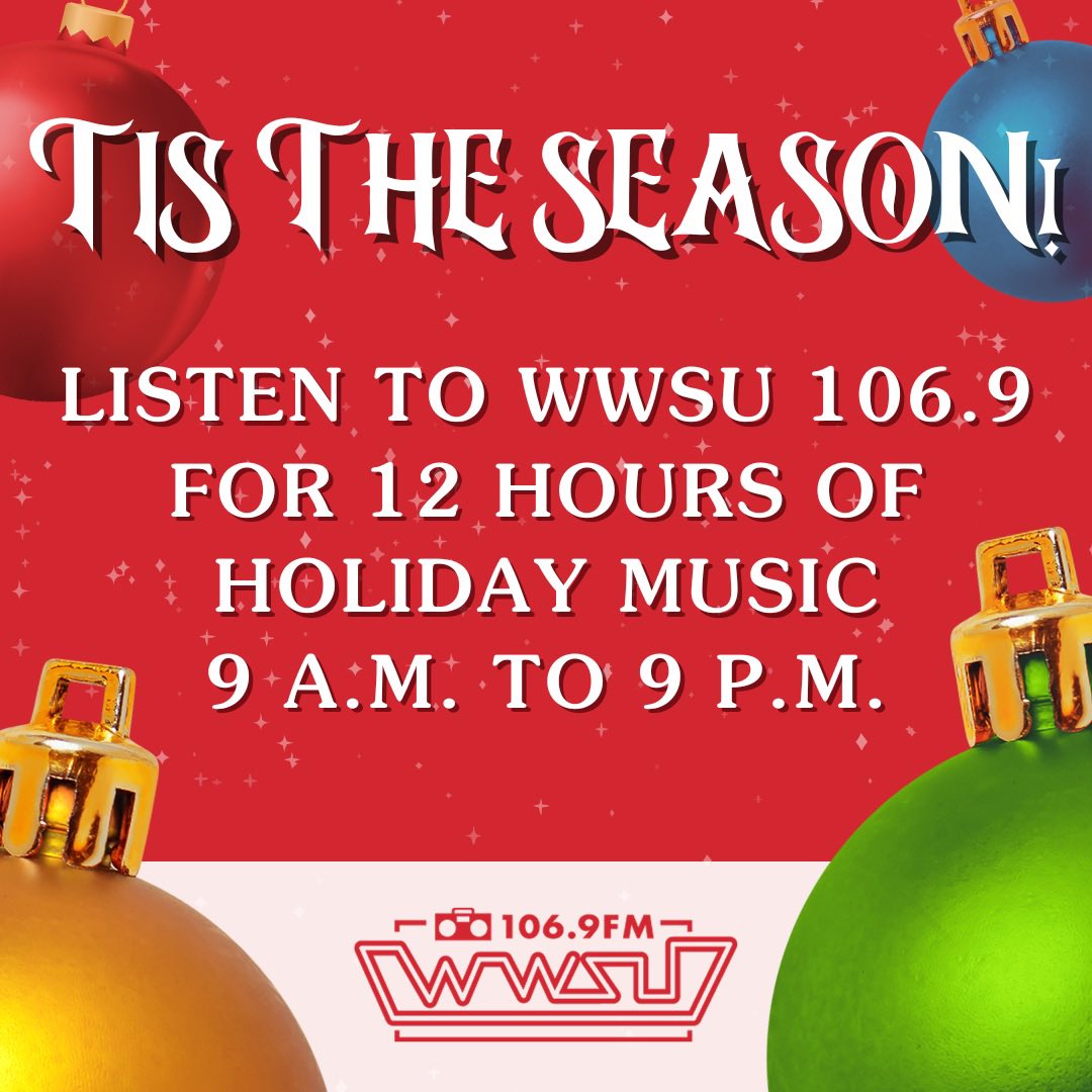 It’s TIMMMMEEEEEE!! 

Christmas music is now playing from 9 a.m. to 9 p.m. 

Now until January 1st

#wwsu #radio #christmas #holiday #music #tistheseason