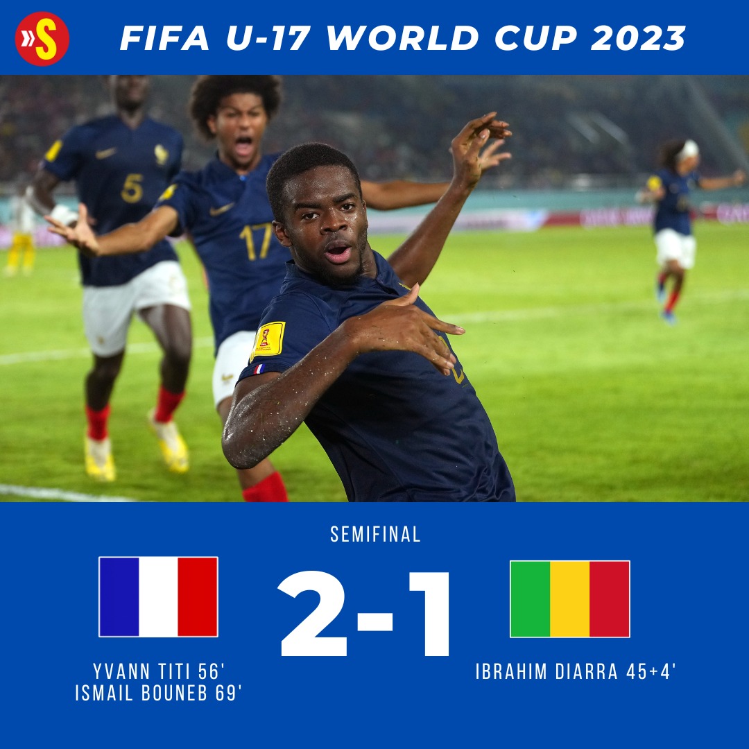 ICYMI France came from behind to beat 10-men Mali in the second semifinal in Surakarta, Indonesia and set up the summit clash with Germany at FIFA U17 Men's World Cup Read: bit.ly/47uN8bV #U17WC