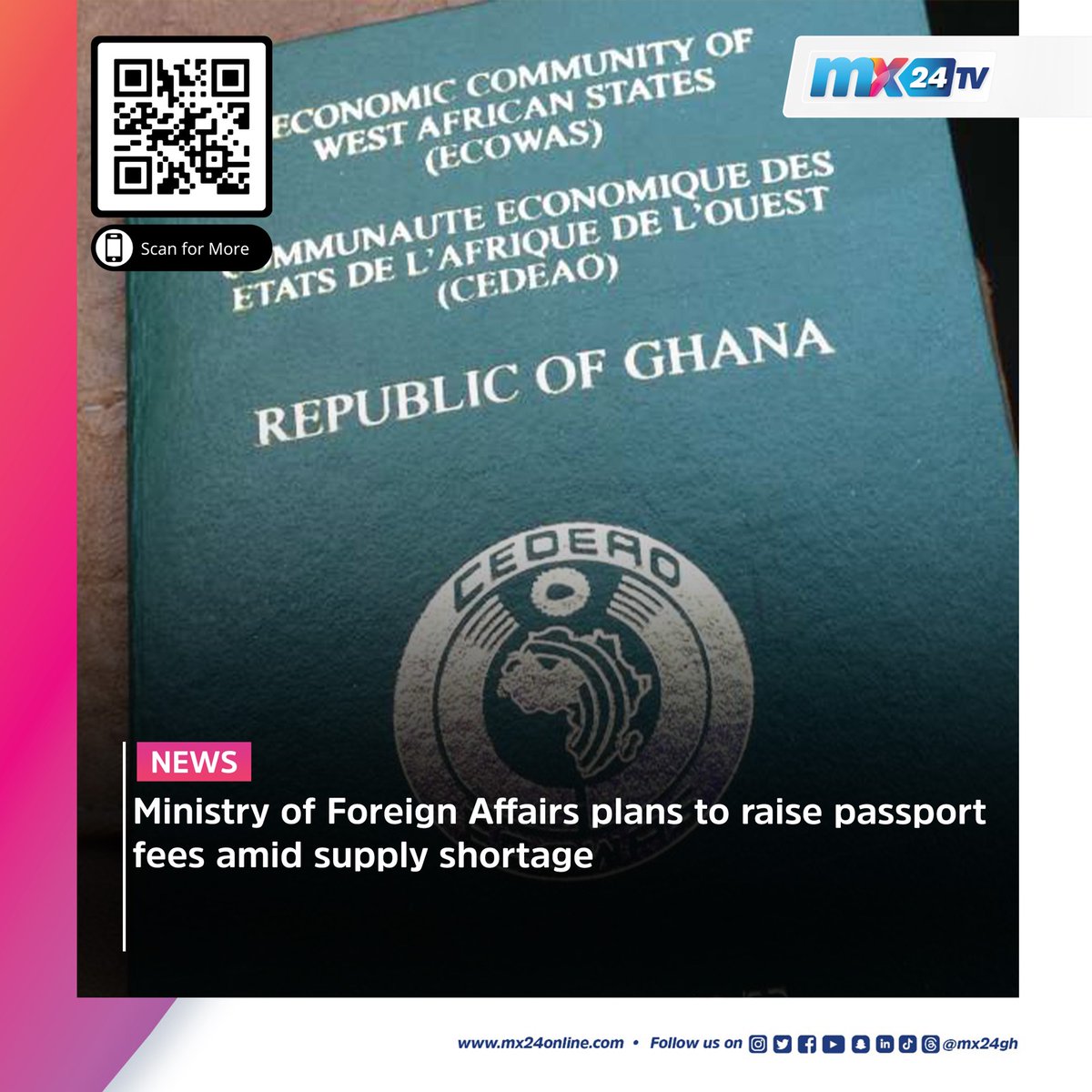 mx24gh's tweet photo. Here are today's biggest headlines. Scan the code to visit our website to read more.
#mx24gh #funfearlessfactual #mx24news #CSSPS #GES #ForeignAffairs #MFARI #Passport #Seyram #SideChick #MTN #Data #India #Tunnel #Coup #SierraLeone https://t.co/TDPFxG6OBO
