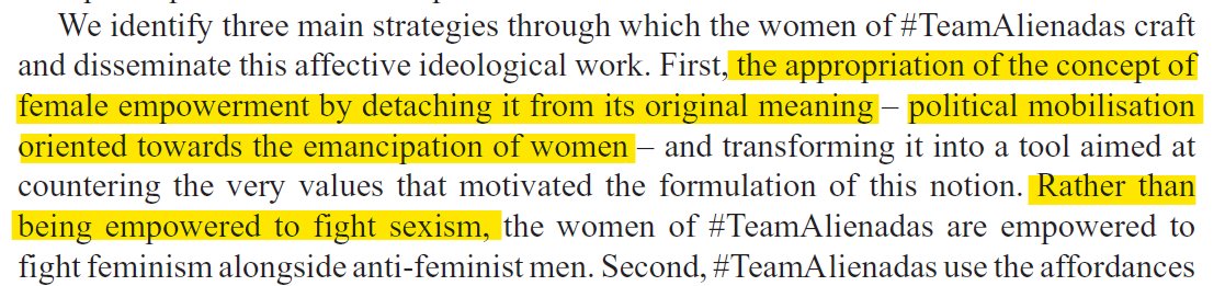 LtAgosta's tweet photo. Tres estrategias del #TeamAlienadas para diseminar su ideología:
1 Se apropian del empoderamiento femenino, y en vez de utilizarlo para hacer política feminista, lo usan para ayudar a los hombres.
🔴Traducción: "no usáis vuestra libertad bien". https://t.co/bCfB1Y67KM