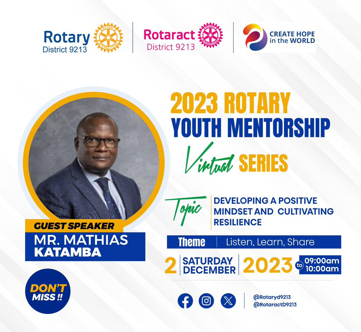 RotaractD9213's tweet photo. The Youth Mentorship Series resumes this week, featuring esteemed guests Mr. Mathias Katamba and Prof. Waswa Balunywa. Join in using  https://t.co/CV8Yfla4Qo on Saturday from 10am.
Be prepared to draw inspiration and cultivate personal growth. https://t.co/JgEzfBLyBQ