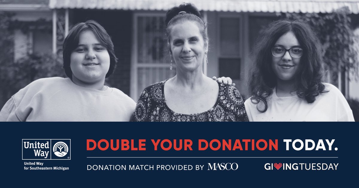 UnitedWaySEM's tweet photo. Our friends at Masco are DOUBLING your DOLLARS this #GivingTuesday! ❤️ It's not too late to help us support families in Washtenaw, Wayne, Oakland, and Macomb counties. 👇 https://t.co/EbrEkBe6h6 https://t.co/AhdHoTJlVu