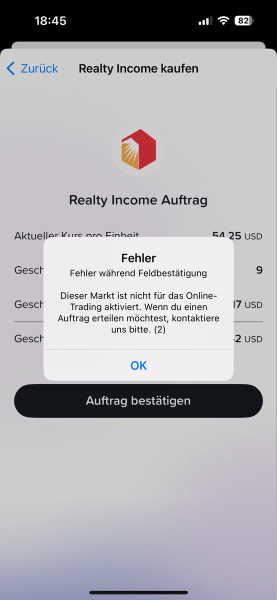 Hallo <a href="/yuh_app/">Yuh</a> ich habe versucht Realty Income Aktien zu kaufen. Fehlermeldung: