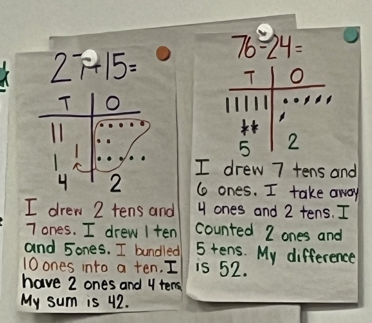 MBaiseyFCPS's tweet photo. Mathematical modeling with UDL in mind in ⁦@FCPSAFachler⁩ 2nd grade class ⁦@ThurmontPrimary⁩. This simple color coding strategy helps all leaners work through the steps for solving addition/subtraction problems #ChangingTheGame https://t.co/xMkTzr3f1j