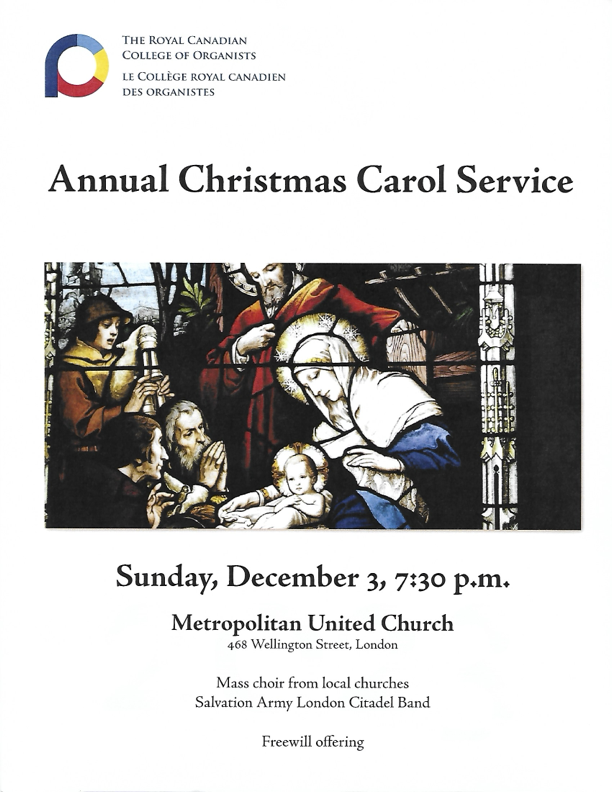 RCCOLondon's tweet photo. The Annual Christmas Carol Service is this Sunday  December 3rd at 7:30 pm at Metropolitan United Church. Hope to see you there!

#ldnont #rcco https://t.co/XgEigJztAA