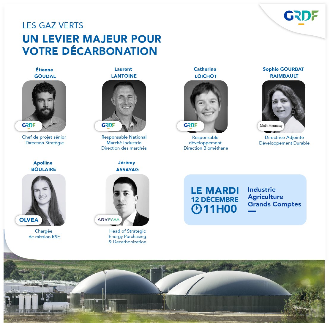 📅Webinaire | Vous êtes industriel engagé dans la #décarbonation de votre entreprise et souhaitez réduire votre empreinte carbone ?
Découvrez les témoignages d'industriels qui ont fait le choix de décarboner à l'aide du #GazRenouvelable
Inscription : cutt.ly/pwOaB20x
#GRDF