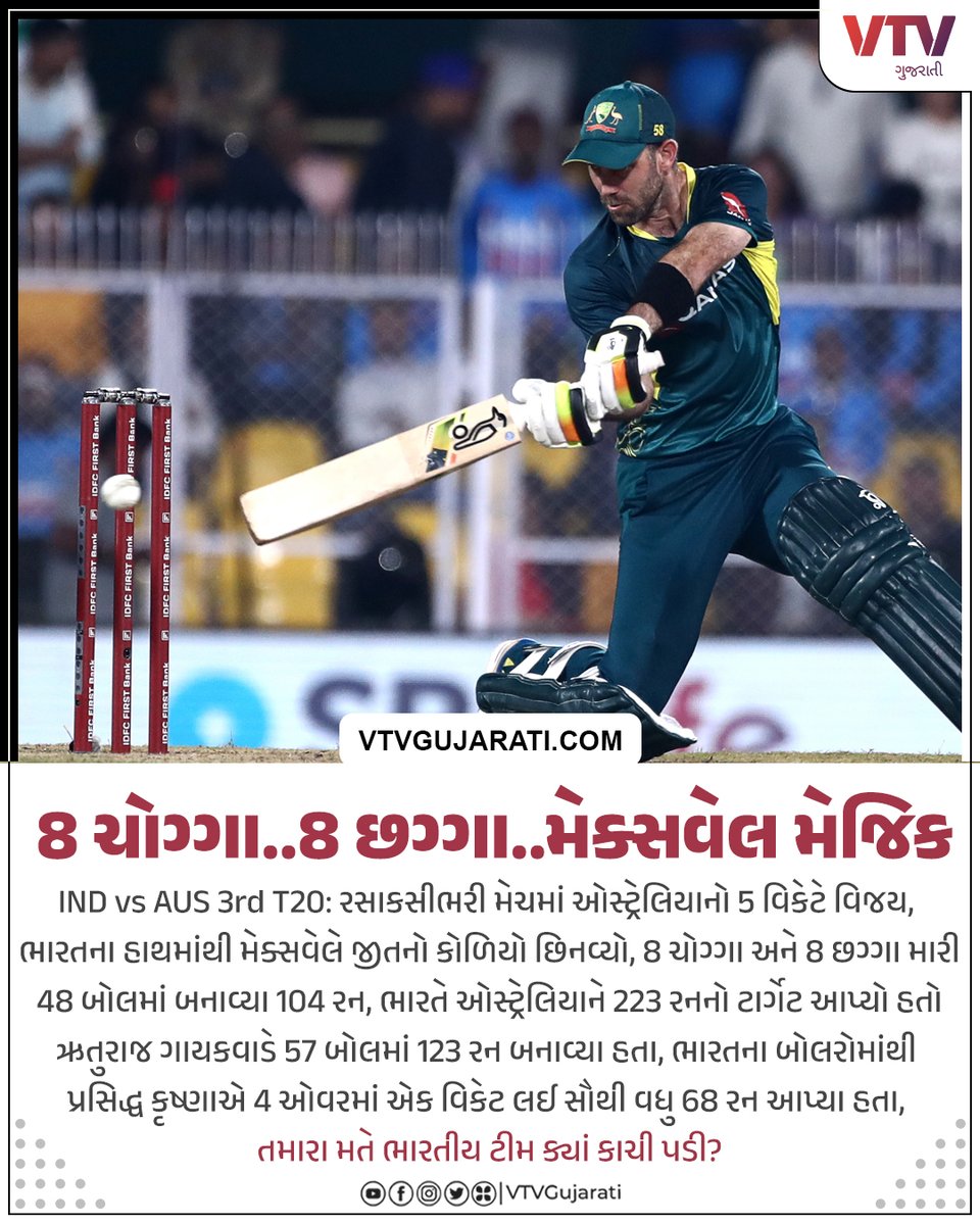 VtvGujarati's tweet image. ઓસ્ટ્રેલિયાનો તારણહાર મેક્સવેલ..

#Australia #maxwellmagic #IndVsAus #VTVGujarati #VTVCard