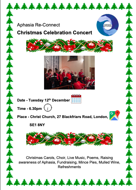 Aphasia Re-Connect (@aphasiareconne1) on Twitter photo Come and Join our Christmas Celebration! <a href="/CityLCS/">City Language & Communication Science</a> <a href="/_CitySLT_/">City SLT Society</a> <a href="/_CityAccess/">City Access - Resources for Aphasia</a> <a href="/CityUniHealth/">School of Health & Medical (Clerkenwell)</a> <a href="/STARs_CityUni/">STARs</a> <a href="/SayAphasia/">Say Aphasia</a> <a href="/ACAphasia/">The Art of Conversation with Aphasia</a> <a href="/GSTTnhs/">Guy's and St Thomas'</a> <a href="/GSTTFoundation/">Guy's & St Thomas' Foundation</a> @CroydonSLT <a href="/OneBromley/">One Bromley</a> <a href="/dyscoveraphasia/">Dyscover - specialist aphasia support</a> <a href="/TheStrokeAssoc/">Stroke Association</a> Come and Join our Christmas Celebration! <a href="/CityLCS/">City Language & Communication Science</a> <a href="/_CitySLT_/">City SLT Society</a> <a href="/_CityAccess/">City Access - Resources for Aphasia</a> <a href="/CityUniHealth/">School of Health & Medical (Clerkenwell)</a> <a href="/STARs_CityUni/">STARs</a> <a href="/SayAphasia/">Say Aphasia</a> <a href="/ACAphasia/">The Art of Conversation with Aphasia</a> <a href="/GSTTnhs/">Guy's and St Thomas'</a> <a href="/GSTTFoundation/">Guy's & St Thomas' Foundation</a> @CroydonSLT <a href="/OneBromley/">One Bromley</a> <a href="/dyscoveraphasia/">Dyscover - specialist aphasia support</a> <a href="/TheStrokeAssoc/">Stroke Association</a>