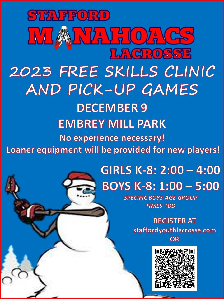 slalacrosse's tweet photo. 11 days until our free winter lacrosse clinic!!
Registration is open! If you have any questions, please email us at stafford.lacrosse@gmail.com 

#manahoacs #staffordlacrosse https://t.co/t2DJX2cZ9D