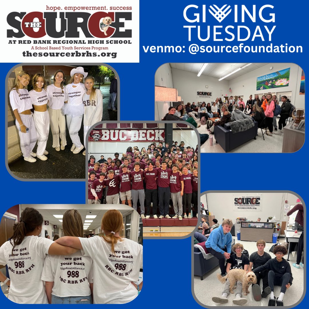 Why give to The Source on Giving Tuesday? Students! Your donations are used to run student programs, stock our pantry, spread 988 awareness, provide community forums and so much more! Be the Source of hope, empowerment and success this giving Tuesday! @rbrathletics @rbrhs