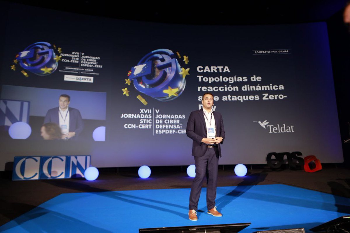 CCN-CERT (@ccncert) on Twitter photo En la sala 18 la ponencia "CARTA: topologías de reacción dinámica ante ataques zero-day" a cargo Antonio García Romero de <a href="/TeldatCorp/">Teldat Group</a>
#XVIIJornadasCCNCERT
#VJornadasESPDEFCERT En la sala 18 la ponencia "CARTA: topologías de reacción dinámica ante ataques zero-day" a cargo Antonio García Romero de <a href="/TeldatCorp/">Teldat Group</a>
#XVIIJornadasCCNCERT
#VJornadasESPDEFCERT