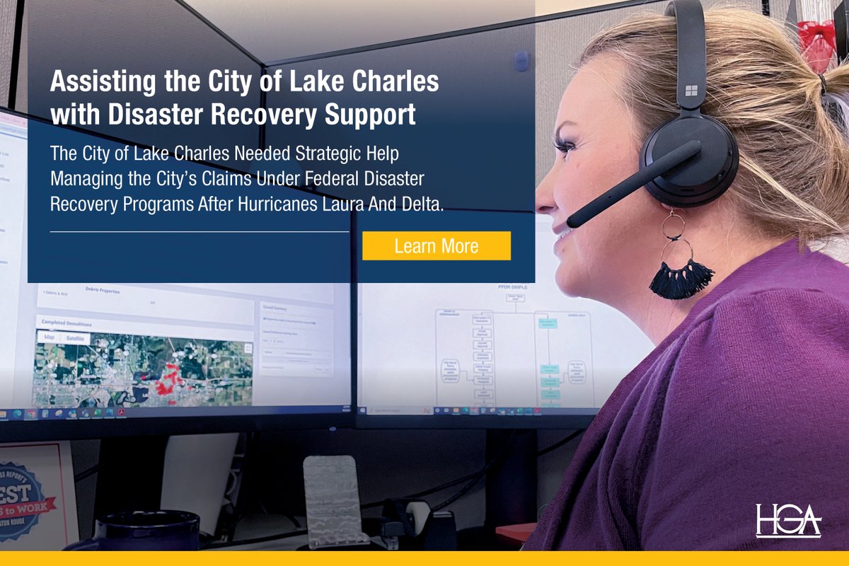 HGA_llc's tweet photo. Working together with the City of Lake Charles, the HGA disaster recovery team assisted in obtaining and managing federal grant funding challenges and has helped build capacity and efficiencies within the city. Learn more: https://t.co/6ndG1RNfKA https://t.co/yRCtWgpyTT