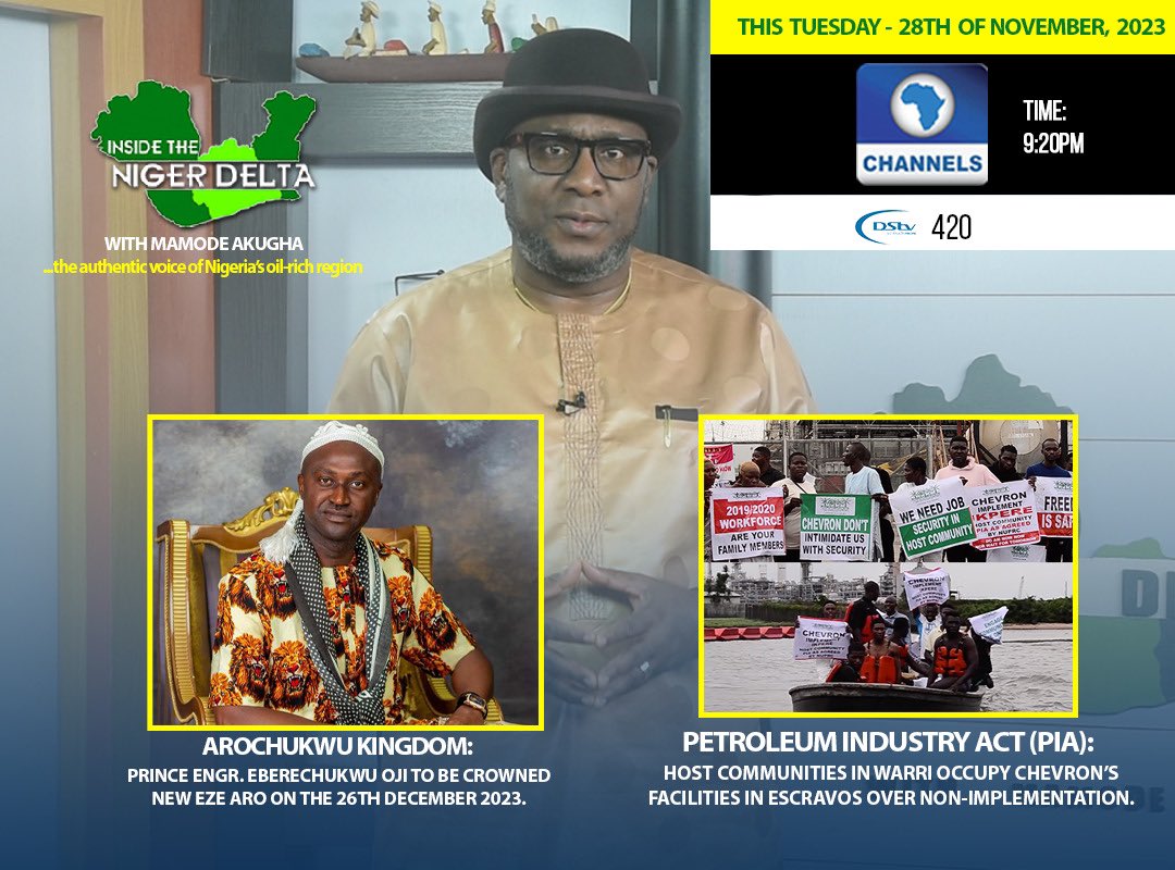 Join us today, on  <a href="/channelstv/">Channels Television</a> by 9:20pm for another episode of inside the Niger Delta with Mamode Akugha.

#insidethenigerdelta #Abia #Akwaibom #Bayelsa #Rivers #imo #Delta #Edo #Ondo #Crossriver #insidethenigerdeltawithmamodeakugha 
#news