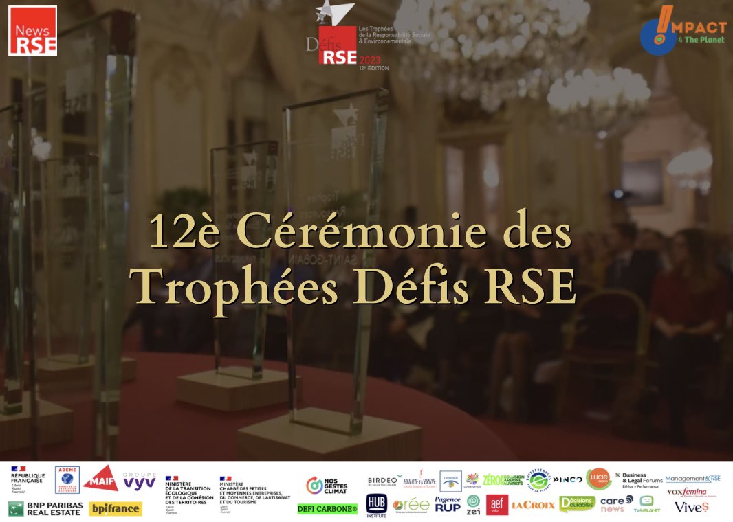📣J-7 JOURS avant la remise des Trophées Défis RSE📣

🏆 La 12è cérémonie des Trophées Défis RSE aura lieu le 6 décembre au Ministère de la Transition écologique et de la cohésion des territoires..
pour la première fois les Trophées Défi Carbone🏆