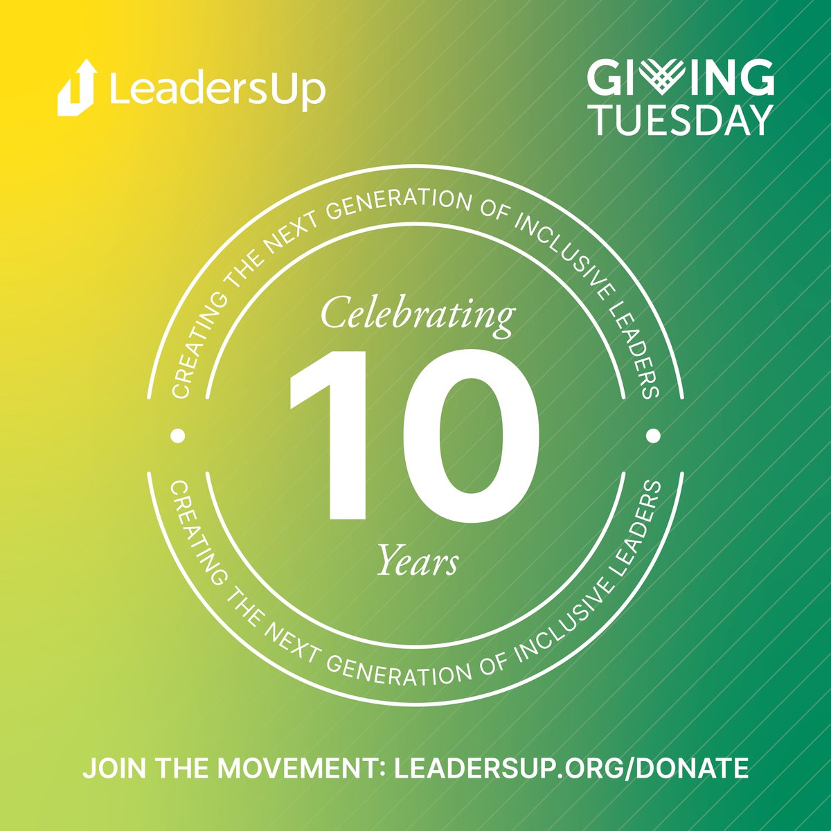 Leaders_Up's tweet photo. This year marks a significant milestone for LeadersUp as we proudly celebrate our 10th anniversary! 🎂✨

As we look ahead to the next ten years, join us this #GivingTuesday in continuing our mission to create the next generation of inclusive leaders! https://t.co/WN6QLwEmv3 https://t.co/w4ormDfGex
