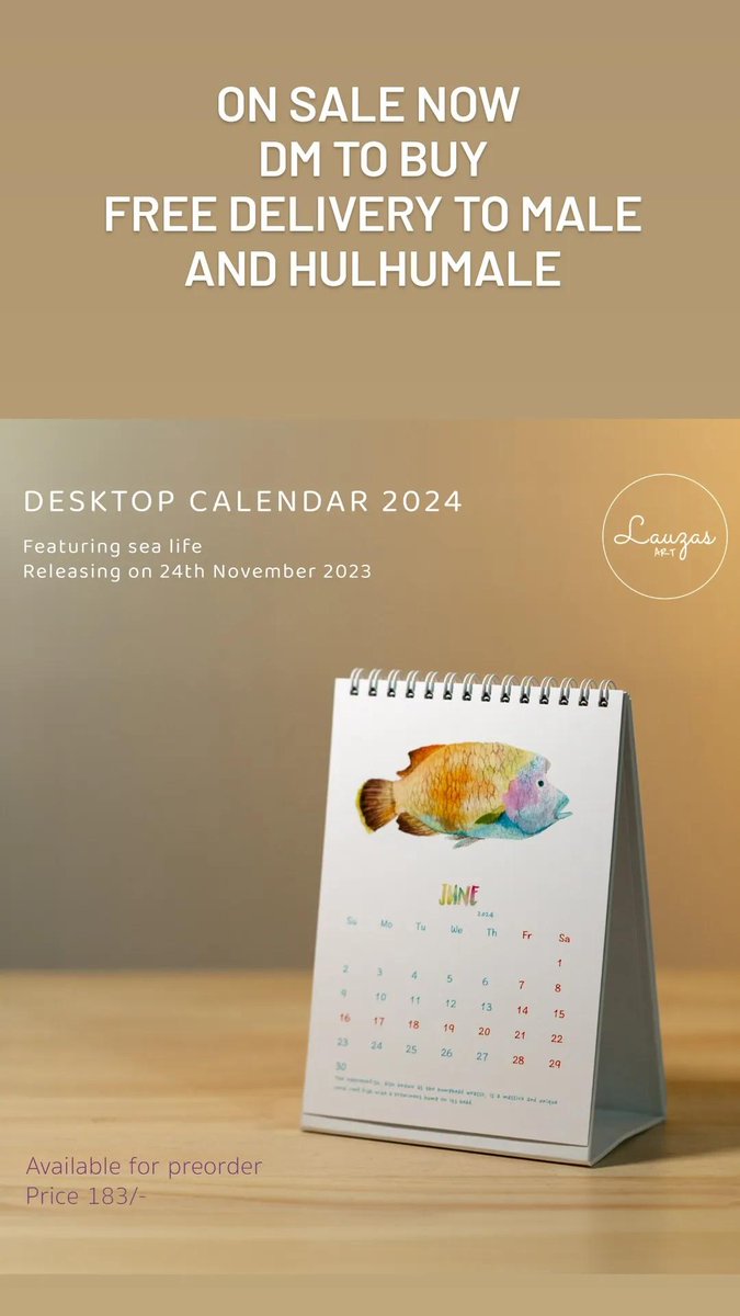 Hi everyone My desktop calendar 2024 is available for purchase now With beautiful illustrations of sealife n some fun facts For 180 rufiya Please send a DM FREE DELIVERY to male n hulhumale Pls pls DM n help a small business