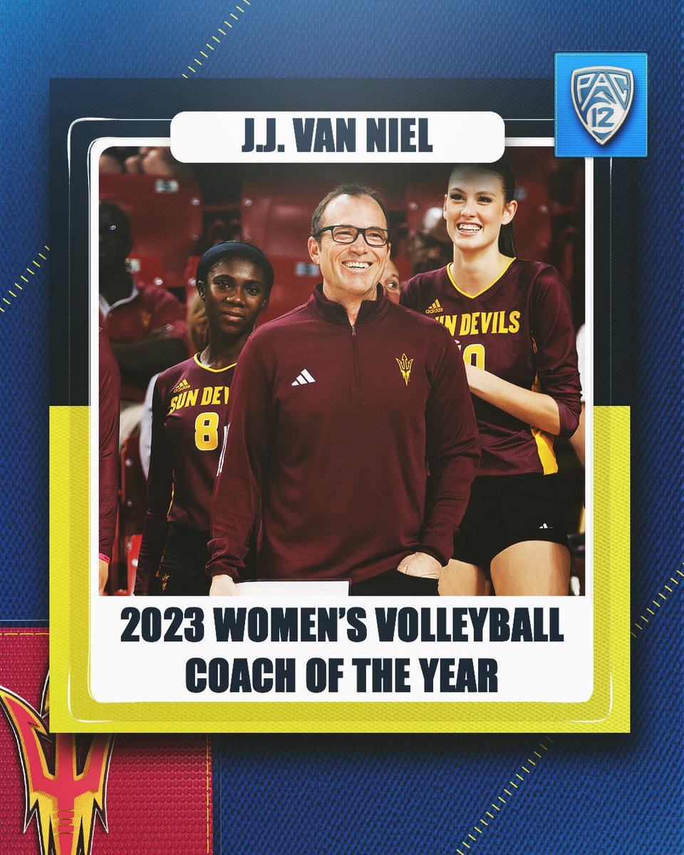 pac12's tweet photo. #Pac12VB Coach of the Year: 𝙅.𝙅. 𝙑𝙖𝙣 𝙉𝙞𝙚𝙡  😈

Full awards ➡️ https://t.co/eltSp0se08 https://t.co/Nazppz5DkB