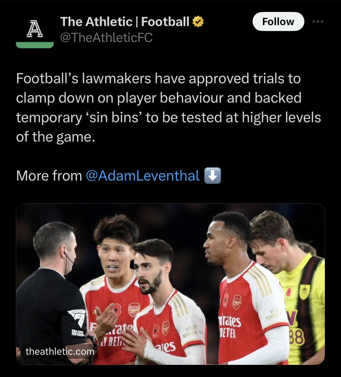Shamsdale's tweet photo. Arsenal literally have the fewest cards for dissent and the fewest yellow cards overall in the league, but The Athletic and Sky Sports are making them the poster children for bullying referees because that gets the clicks. That subliminal messaging will make its way to the pitch. https://t.co/7YawHe4EBy