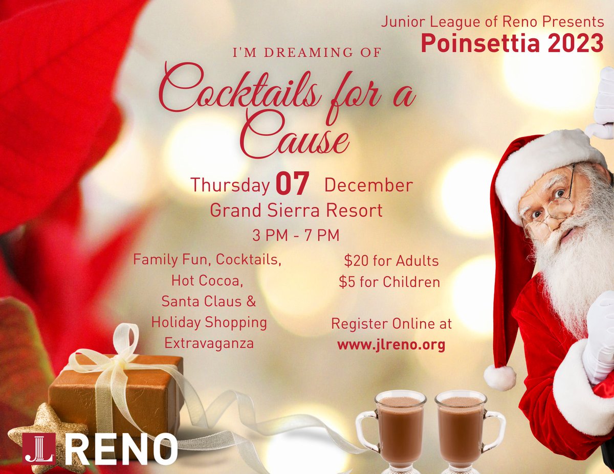 JLRenoNV's tweet photo. Join us for a fantastic time while supporting community projects at Cocktails for a Cause on December 7! 🍸 Shop local vendors, enjoy cocktails, and bring the kids for hot cocoa and Santa pics! 📷🎅https://t.co/0cdAiqklwU https://t.co/P2ThlrWYpq
