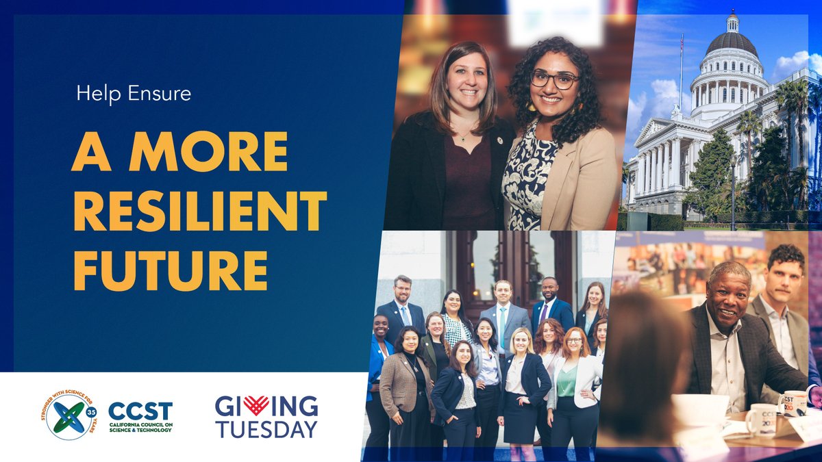 CCSTorg's tweet photo. CCST partners with scientists, philanthropists, and policymakers to bridge the gap between science and policy. The result? A safer, healthier, and more inclusive California.

Support CCST on #GivingTuesday to help make CA's policies #StrongerWithScience:
https://t.co/rX05h8R5L6 https://t.co/6nfqjO8XzV