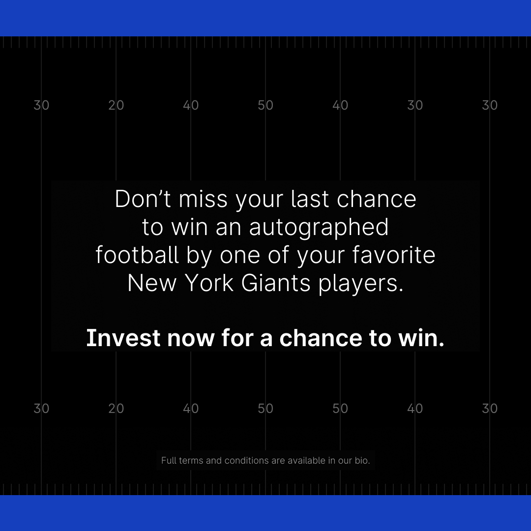 As a proud sponsor of the New York Giants, we are offering Yieldstreet investors the opportunity to win 1 of 6 footballs autographed by New York Giants players. Invest before 12/1 to secure your chance.