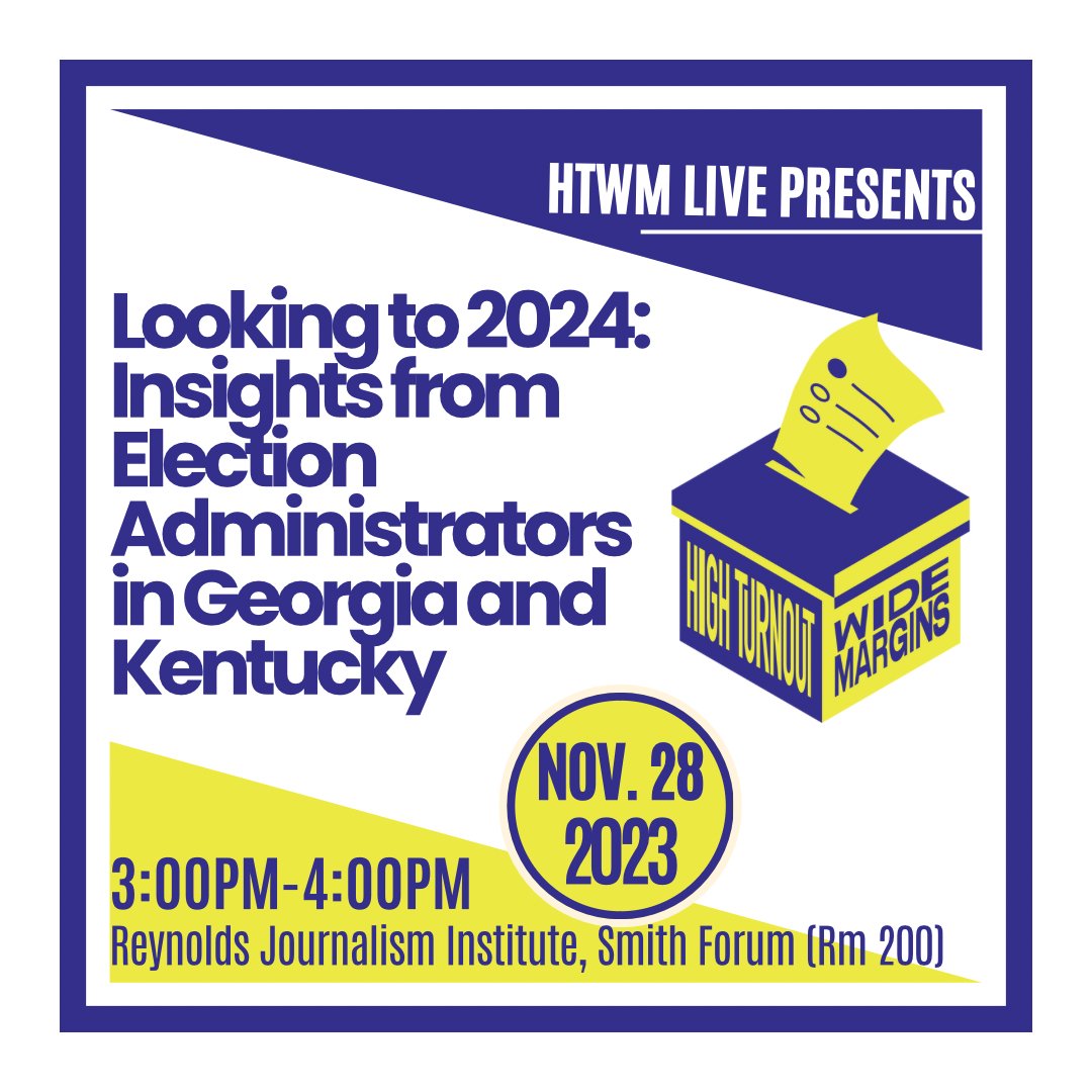 Today: A live recording of the @HighTurnout podcast - hosts Brianna Lennon and Eric Fey will be speaking with the COO for the GA Secretary of State's office and the former KY Secretary of State. Join us at 3:00 p.m. - in RJI's Smith Forum or virtually on KBIA's Facebook page.