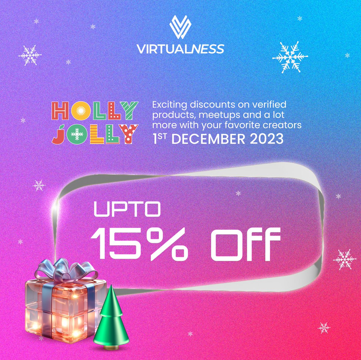 Treat yourself and your loved ones with enticing gifts from your favorite creators 🎁 Snag discounts up to 15% on verified products and exclusive experiences on Virtualness 🤝 Holly Jolly Specials 🎄⭐ Going live on the 1st of December #Virtualness #HollyJolly #Christmas #Gifts