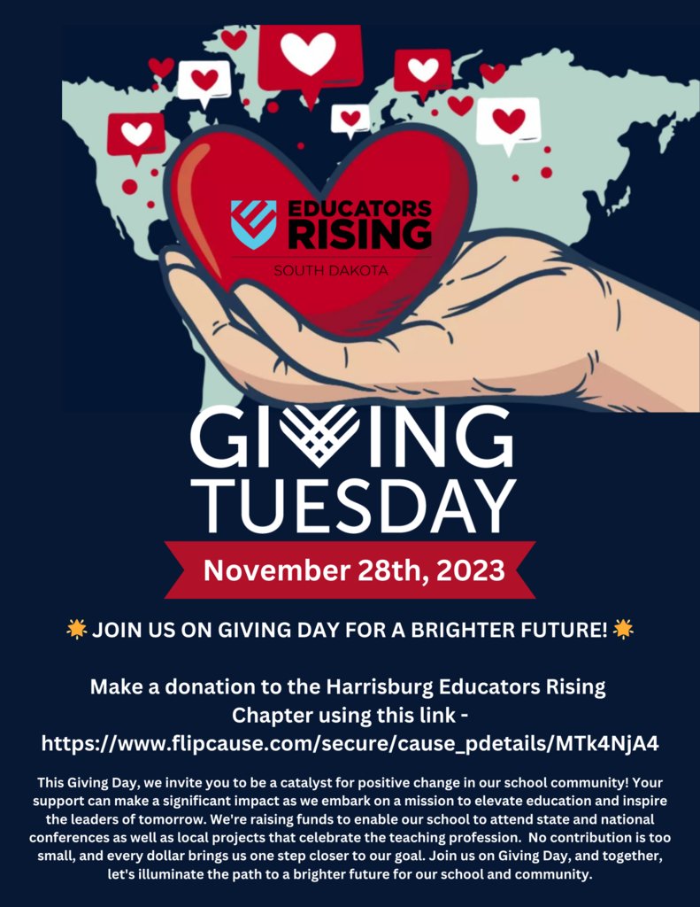 🎓 Invest in Education Excellence! 💙 Join us on Giving Day to fuel the growth of Harrisburg's  Educators Rising Chapter.   Donations can be made using this link flipcause.com/secure/cause_p…. #SupportEducation #GivingDay