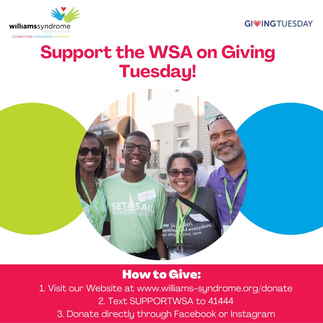 TheWSA's tweet photo. The WSA has long had a supportive community, and #GivingTuesday is no different! Thank you for your contributions so far. Let's keep the momentum going!
#Williamssyndrome #SupportWSA #WilliamssyndromeAwareness #GiveSmartTuesday @GiveSmart https://t.co/NZJenQzYPa