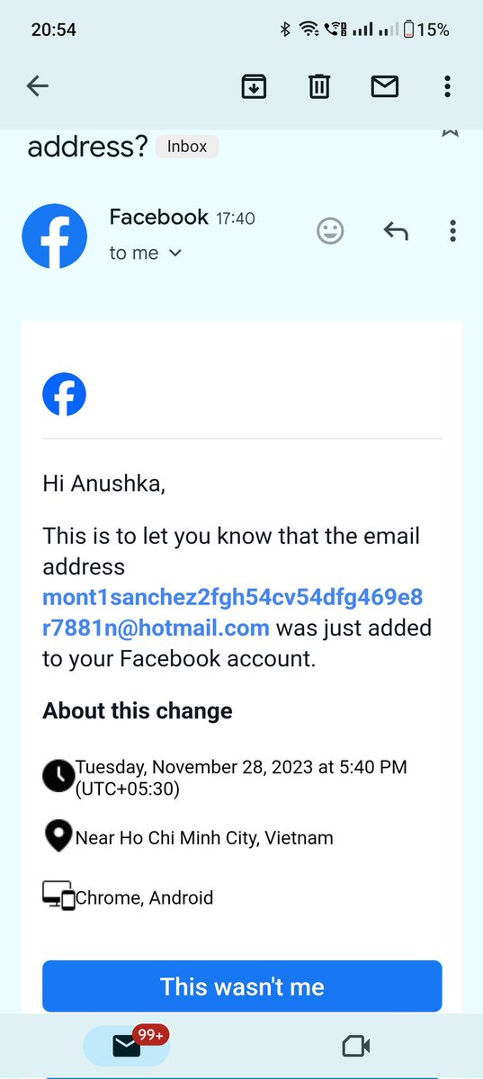anushka_02k's tweet photo. Hi all,

I am typing this tweet to let you know that my facebook account got hacked today that I am using from last 10-15 years.
Email and phone number replaced.
Please help me out!!

@Cybercellindia 
@Cyberdost 
@MarkZuckss 
@MarkZuckrbrg 
@del4womensafety https://t.co/qR5ciXQyB3