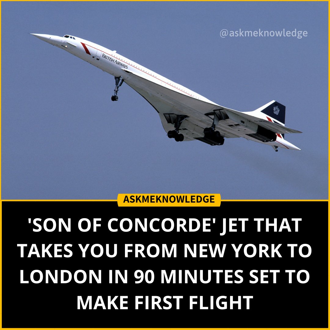 askmeknowledge's tweet photo. While flying from the UK to New York usually takes at least eight hours, a brand new 'son of Concorde' could get you there within 90 minutes.⁠ Follow us @askmeknowledge for insane facts and videos! 🧠 https://t.co/fyUmFFhFT7