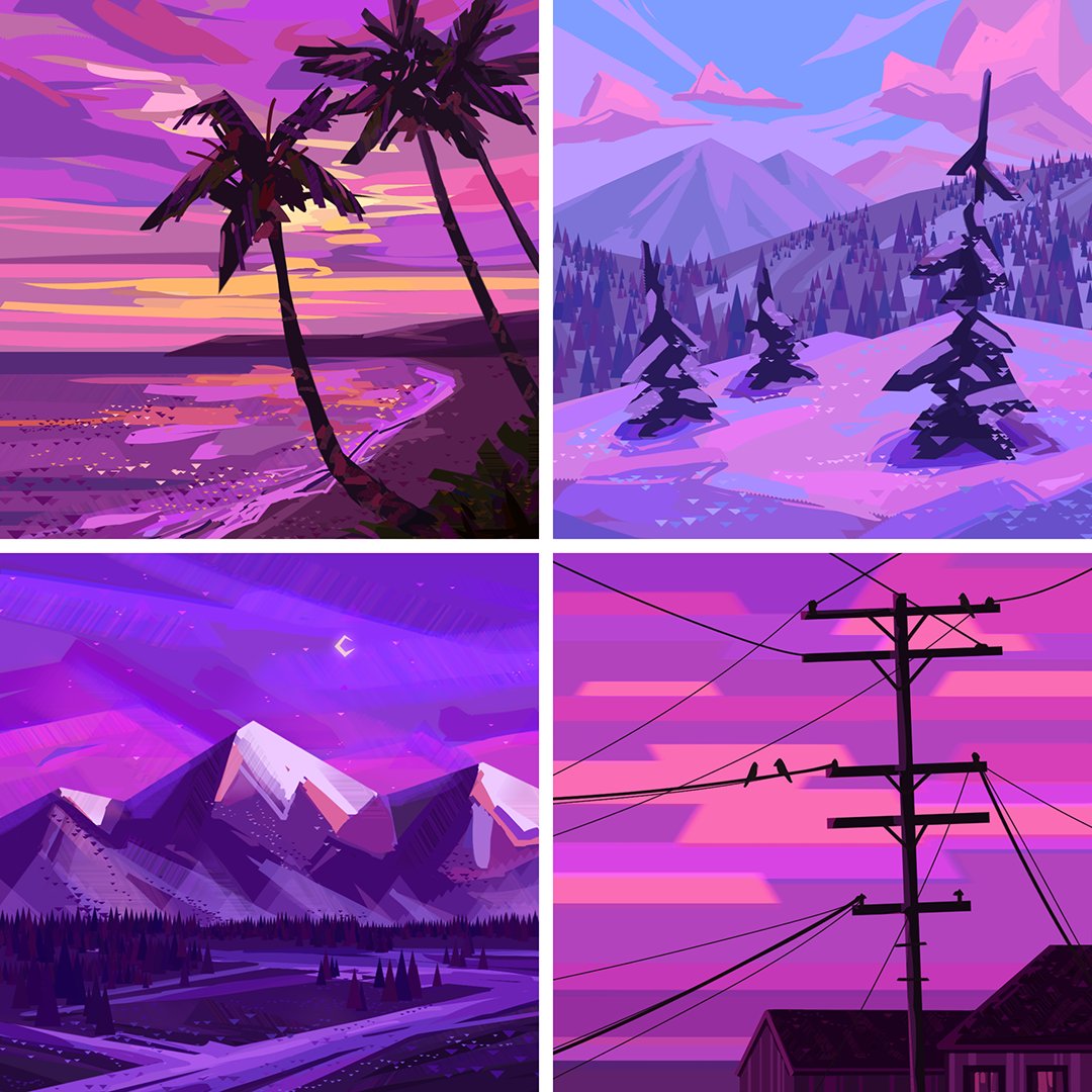 olro_art's tweet photo. Environment sketches 💜 Purple 💜 #2d #digitalart #environmentart https://t.co/sQPksRa8aF