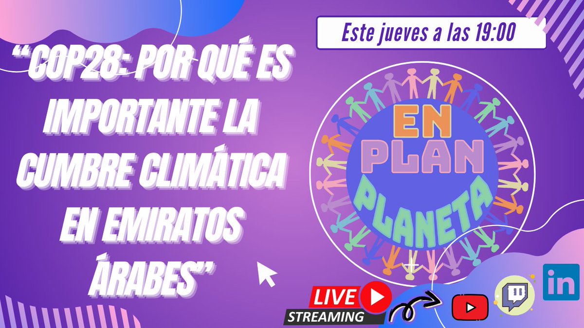 📢Nuevo directo este jueves a las 19:00 CET, en Youtube y Twitch, en el canal #EnPlanPlaneta 🌍.  Charleta ambiental distendida para comentar la actualidad. Tic tac tic tac... que llega la #COP28UAE  Selección de noticias: enplanplaneta.es/2023/11/28/cop… #MyWorldOurPlanet