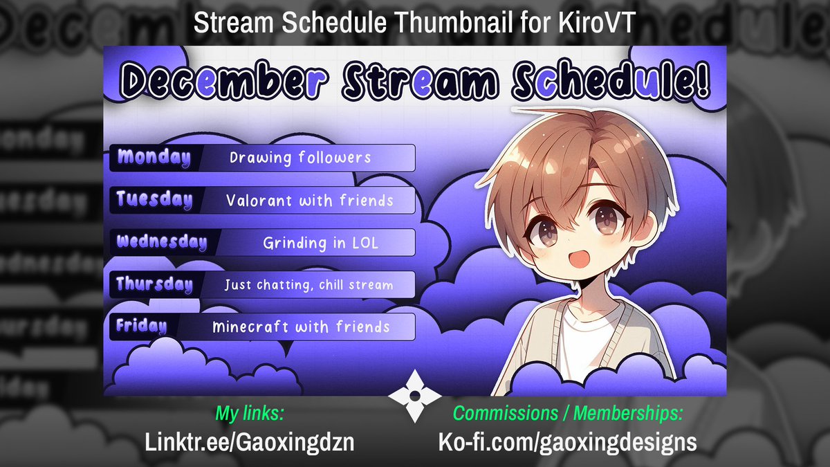 Stream schedule thumbnail commission - Gaoxing

Support appreciated ♥️ &♻️

Commissions opened in DM's or on my Kofi!

#Vtuber #Gaoxing #VTuberAssets #vtuber #chibiart #design #streamoverlays #anime