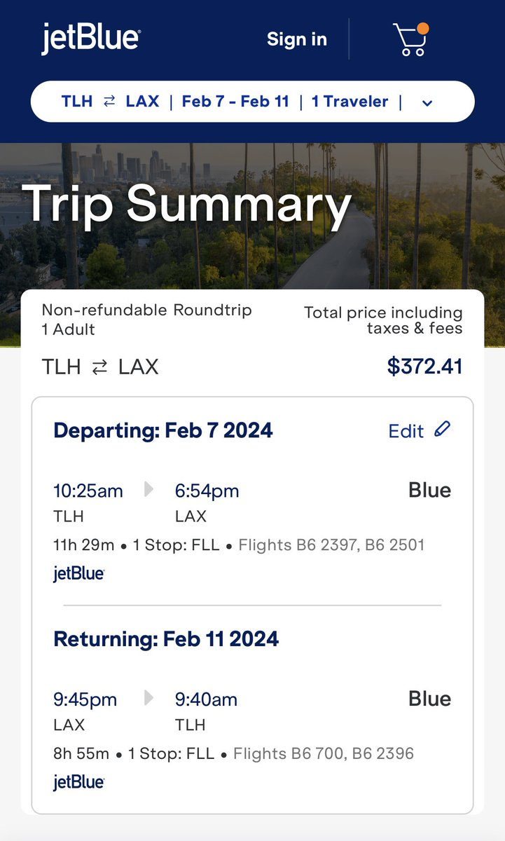 FareSkies's tweet photo. Interested in Jet Blue options in the New Year?

TLH to FLL RT as low as $197.xx
TLH to LAX RT as low as $372.xx
Both are scattered dates showing in Jan/Feb. LAX route layover is in FLL and a bit long on the way over (4 hours).

*Blue pricing allows for 1 free carry-on https://t.co/0wlEgcg2aI