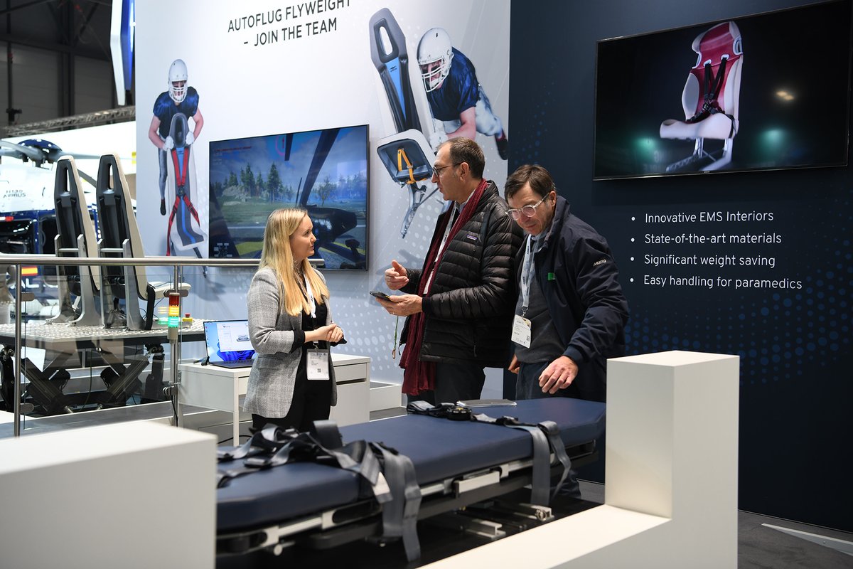 Today was the first day of European Rotors 2023 in Madrid. It was a great show, and we are looking forward to seeing you in the next days. What can you see at our booth? Our FLYWEIGHT Seating family and the solutions from AMS Heli Design. Come and visit us at booth 1411.