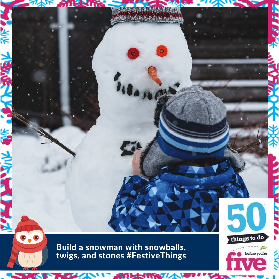 Brrrr ☃️ Build a snowman with different snowballs. Add features for creativity. Learn about shapes, colours, and teamwork. Create more with 50 Things to Do Before You're Five bit.ly/FestiveThings #FestiveThings #Cambridgeshire #Peterborough #BeWinterWise #LearnTogether