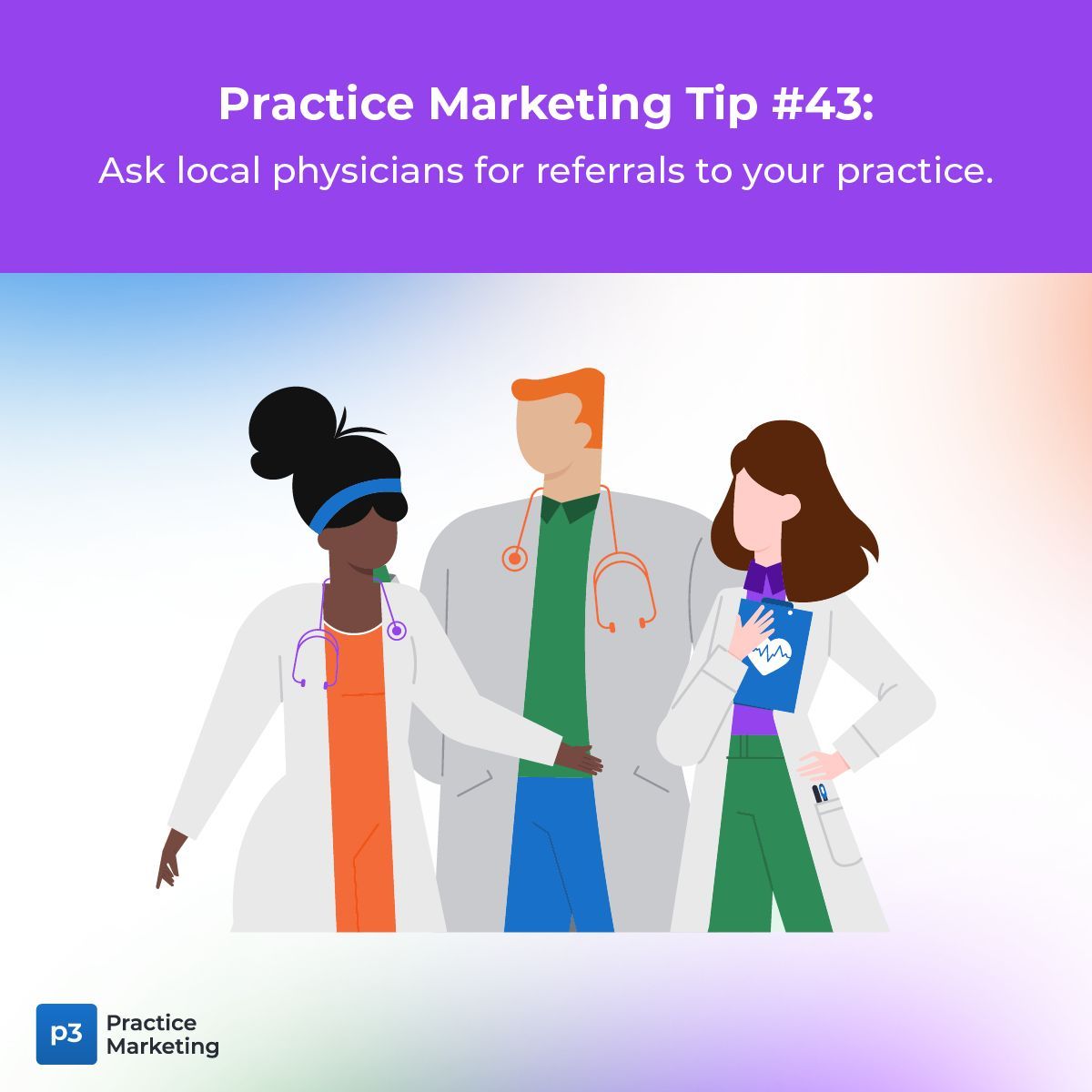 p3practicemktg's tweet photo. #MedicalPracticeMarketingTip No. 43: Ask local physicians for referrals. If you make it easy for primary care physicians to refer to you, they are more likely to do so. You might even try adding a Referring Physicians page to your website. https://t.co/IL1v5bn2Hm