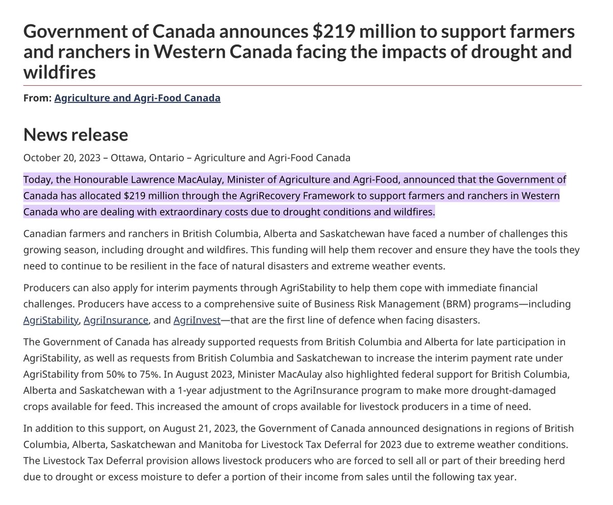 @KimSytsma @MelissaLantsman @Leah_Taylor_Roy @JustinTrudeau This isn't about drought insurance. It's a payment from the Federal government. AgriInsurance is a different program.