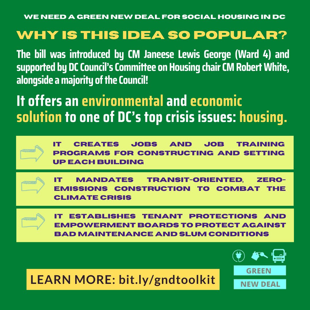 Remember the over 11hrs of testimony during last year's public hearing for the Green New Deal for housing? Well, today, the Council's Committee on Housing is hosting a round table discussion where experts discuss the feasibility of this model in DC. 💡bit.ly/gndtoolkit