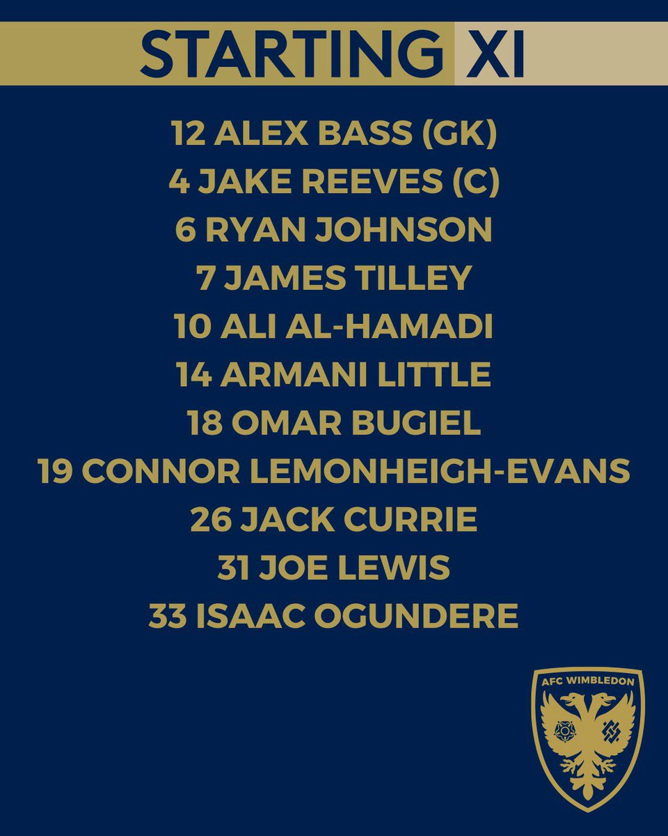 AFCWimbledon's tweet photo. Here’s how we line-up for tonight’s @SkyBetLeagueTwo fixture 📋

#AFCW 🟡🔵 https://t.co/YieMZV6vao