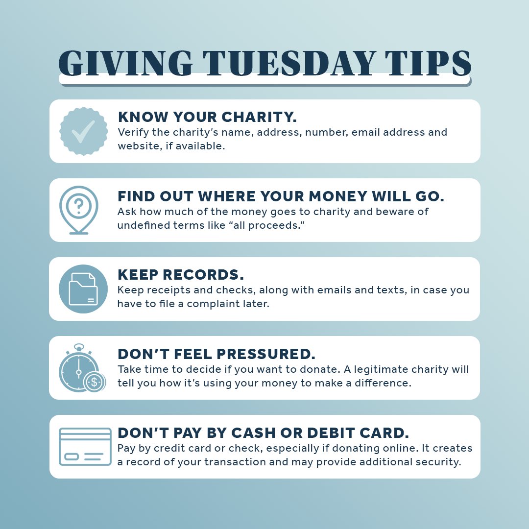 The Commonwealth is home to many different charities doing great work for our communities. If you’re able to give back this #GivingTuesday, remember to donate wisely and with intention. 

To learn more about Massachusetts charities, visit us at mass.gov/ago/charities.