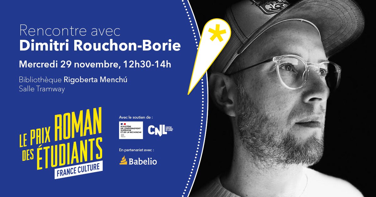 [#Rencontre 📖] Les <a href="/BUBMontaigne/">Les BU de Bordeaux Montaigne (compte en veille 💤)</a> reçoivent Dimitri Rouchon-Borie, auteur sélectionné pour le <a href="/prix_romanFC/">Le Prix Roman des étudiants France Culture</a> pour son roman "Le chien des étoiles" (<a href="/Le_Tripode/">éditions Le Tripode</a>, 2023) : rdv ce mercredi à 12h30 à la bibliothèque Rigoberta Menchú pour échanger avec lui et mieux connaître son œuvre !