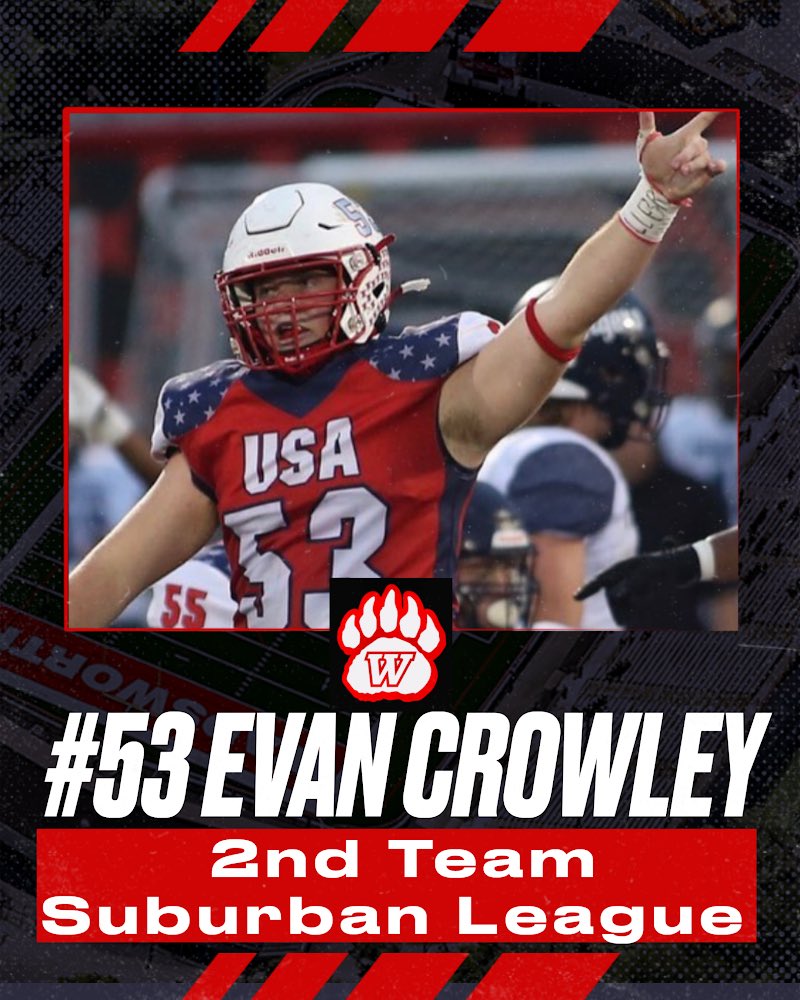 Congratulations to Senior Offensive & Defensive Lineman Evan Crowley for being named 2nd Team All Suburban League! Evan was a 3 year starter for the Grizzlies & one of the most committed players in our off-season program! @EvanCrowley53 @whsgrizzlies @WadsworthHS