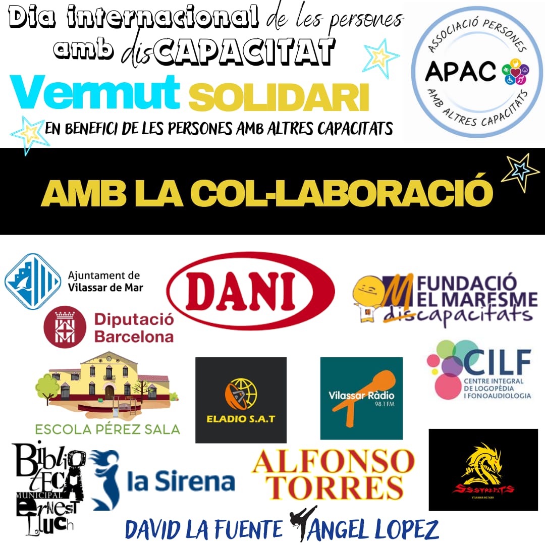 Dissabte 2 de desembre a partir de les 10 hores us esperem a la plaça Picasso amb activitats, jocs, Ssstrèpits i vermut solidari acompanyat de rumba catalana de la mà de Mico Rodergas. #DiaInternacionalDeLaDiscapacitat #altrescapacitats