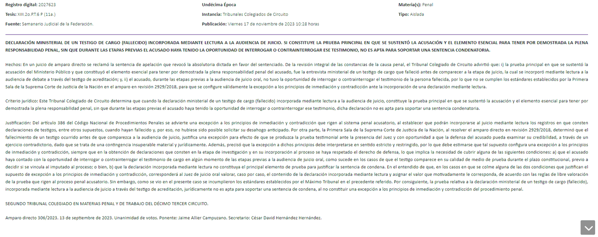 JonathanLpezTor's tweet photo. Criterio judicial:

DECLARACIÓN #MINISTERIAL DE UN TESTIGO DE CARGO (FALLECIDO) [...], #NO ES APTA PARA SOPORTAR UNA SENTENCIA #CONDENATORIA. https://t.co/yqbWLGSwhT