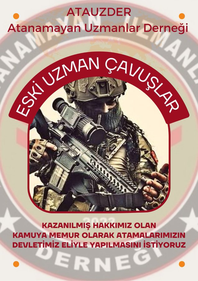 #EskiUzmanÇavuşlar
BİZLER 3269 SAYILI UZMAN ERBAŞ KANUNA TABİ OLARAK TÜRK SİLAHLI KUVVETLERİN'DE  GÖREV YAPMIŞ, ESKİ UZMAN ÇAVUŞLAR OLARAK KAMU KURUM VE KURULUŞLARA DEVLET ELİYLE ATAMA İSTİYORUZ!
#MemurÖğretmenler
#BelediyeİşcileriKadroya
#IsraeliNewNazism  #ElonGoToGaza